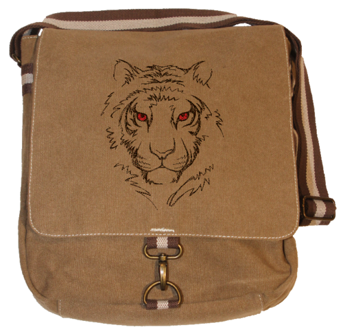 Vintage Canvas Messenger Tasche - Tiger rote Augen